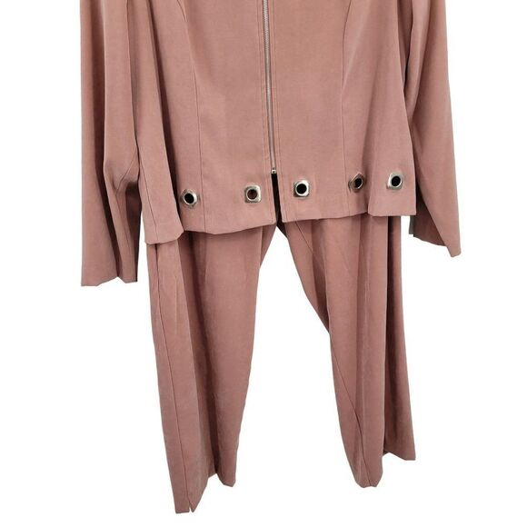 Vintage Pant Set 2pc 18 Pink Long Sleeve Grommet Zip Blazer High-rise Tapered - Picture 7 of 17